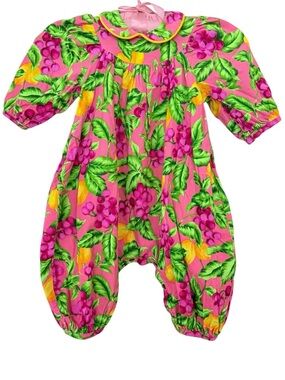 WEE CLANCY Vintage Girl’s Corduroy Fruit Print Romper Size 18M
